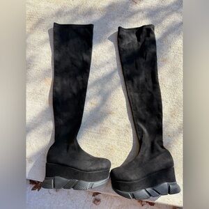 Fashion nova black suede over the knee platform boots 7.5